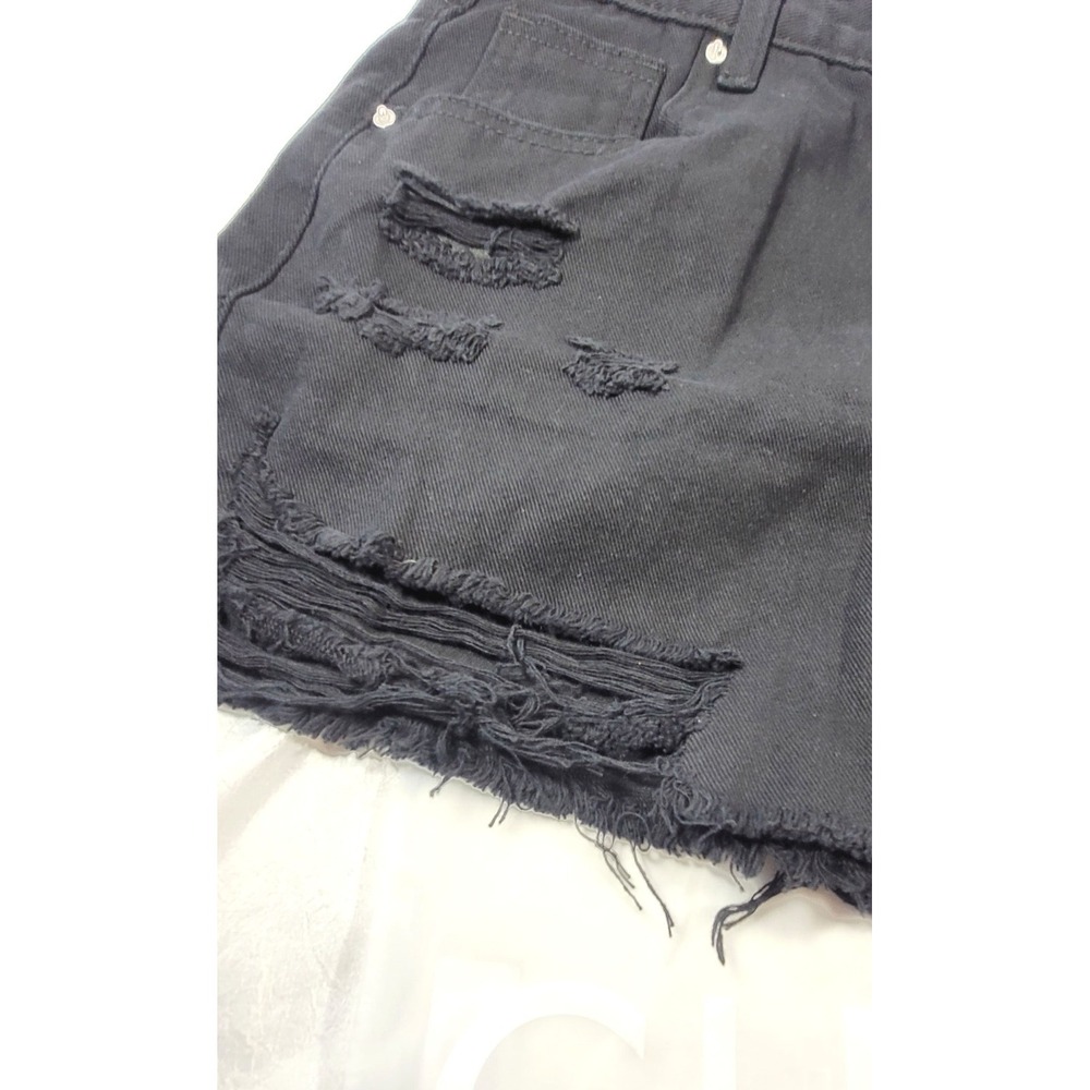 Cupshe Women's Ripped Distressed Solid Black Denim Jean Shorts - Sz Medium - Picture 2 of 5